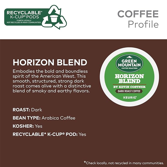 Green Mountain Coffee Roasters Horizon Blend Coffee by Kevin Costner, Single Serve Keurig K-Cup Pod, 60-Count Box