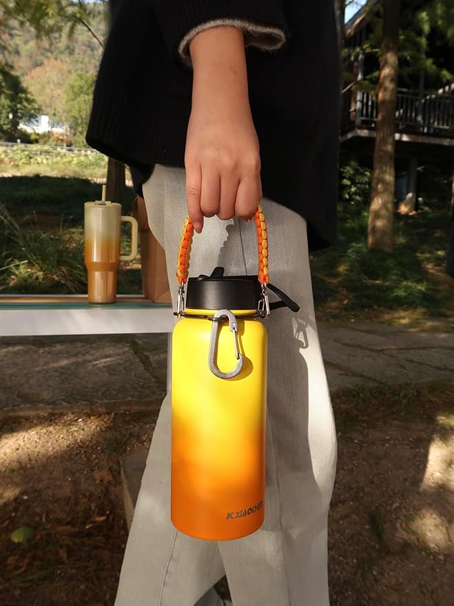 KXIAOCHEN Insulated Water Bottle, Stainless Steel Water Bottle, 2 Lids (Straw and Handle Lid),Wide Mouth Metal Water Bottles Keep Hot and Cold, Double Walled, Thermo Mug, Metal Canteen