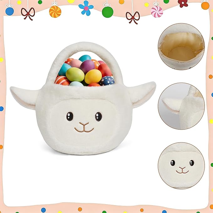 Easter Basket, Easter Baskets for Kids,Sheep Baskets with Handle for Gifts Empty, Bunny Egg Hunting, Basket Stuffers Essentials