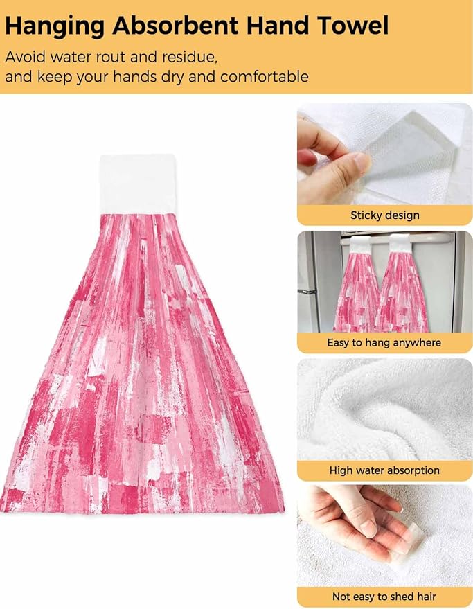 Alandar Home Kitchen Tie Towel Set of 1, Modern Pink Painting Texture Absorbent Soft Hand Towels for Bathroom Hanging Towels, Abstract Graffiti Art Fast Drying Cleaning Cloth with Loop