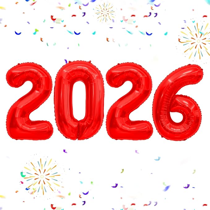 2026 Balloons, 40 inch 2026 Red Number Balloons, 2026 Happy New Years Decorations, Large Foil Balloons Number for New Years Eve Party Supplies 2026, Class of 2026 Graduation Decorations