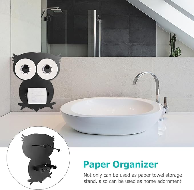 FUOYLOO Elegant Owl-Shaped Iron Kitchen and Bathroom Tissue Holder Stand Paper Towel Storage Rack with Modern Design Decorative Home Adornment for Bathroom and Kitchen Use