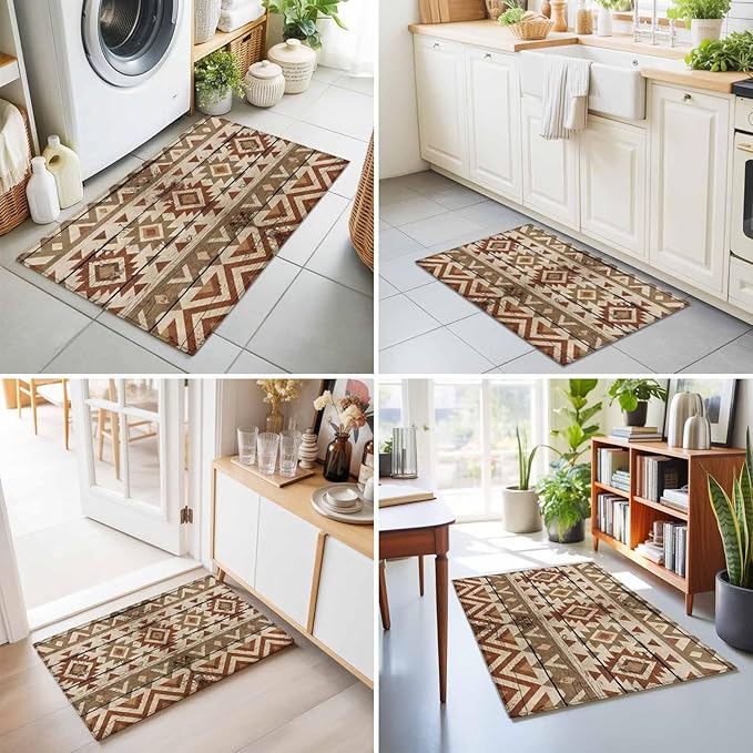 Area Rug 2x3ft, Rustic Aztec Style Pattern Washable Rugs for Living Room Bedroom, Southwestern Geometric Art Soft Non-Slip Area Rugs Rectangle Floor Carpet for Dining Room