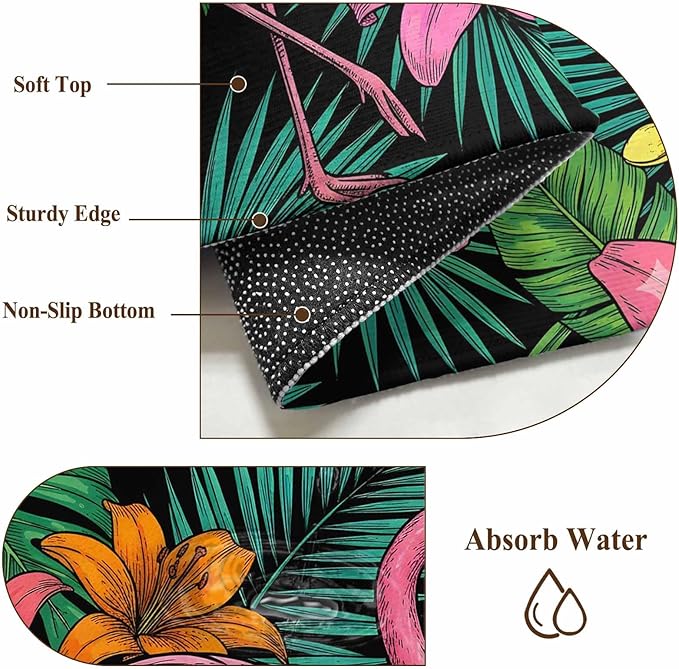 Runner Rug for Bedroom Hallway, Pink Flamingos Tropical Leaf Kitchen Runner Rugs Area Rug 2x6ft, Colorful Lily Blossom Floral Washable Soft Floor Carpet for Entryway Stair