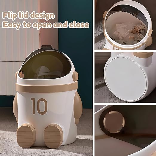 Sylfaen Astronaut Trash Can Wastebasket, 12 Liter / 3.2 Gallon Bathroom Garbage Can with Lid, Garbage Can for Kids, Cute Trash Can for Bedroom, Kids Room, Bathroom, Living Room (Khaki)
