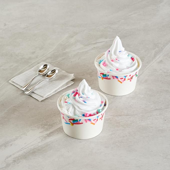 Restaurantware Ice Cream Cups 200 Pack of 8 oz Leak-Resistant Disposable Dessert Bowl Frozen Yogurt Cup Round Paper Container For Cold And Hot Desserts