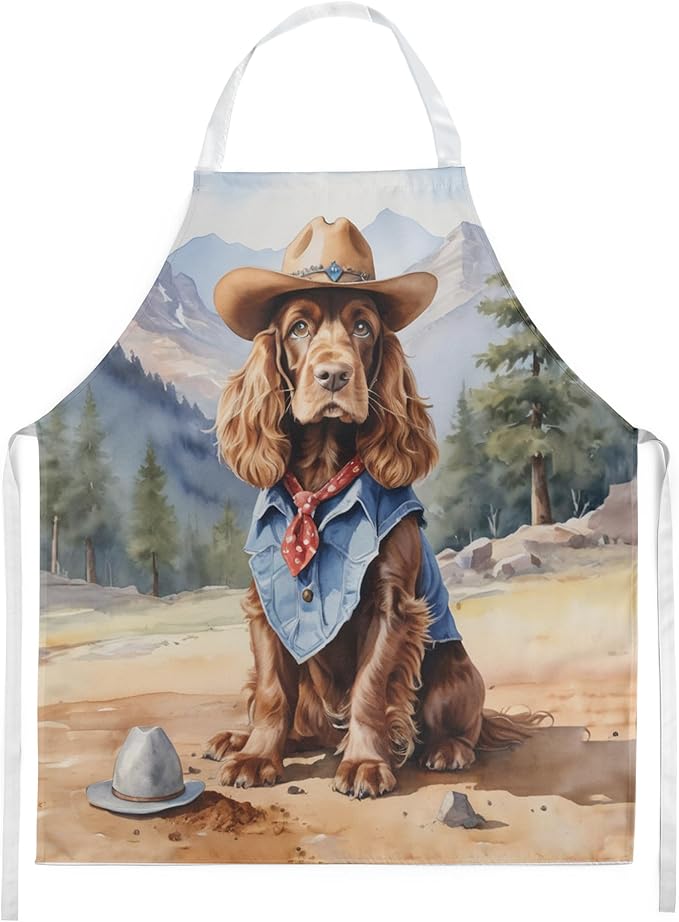 Caroline's Treasures English Cocker Spaniel Cowboy Welcome Apron Cooking Kitchen Server Baking Crafts Gardening for Adult Women Men, Unisex, Large, Multicolor
