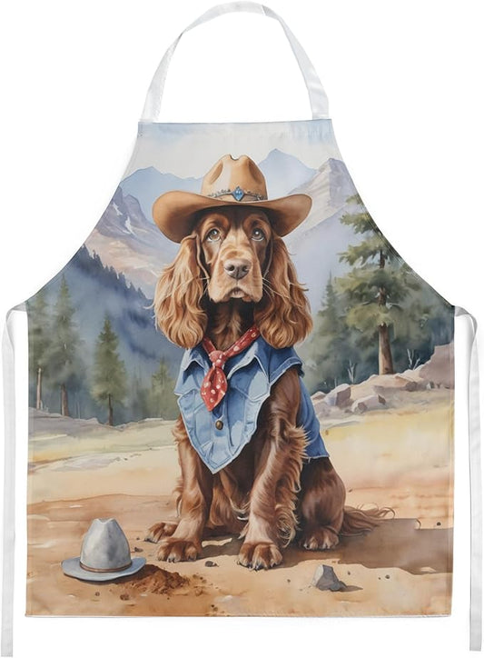 Caroline's Treasures English Cocker Spaniel Cowboy Welcome Apron Cooking Kitchen Server Baking Crafts Gardening for Adult Women Men, Unisex, Large, Multicolor