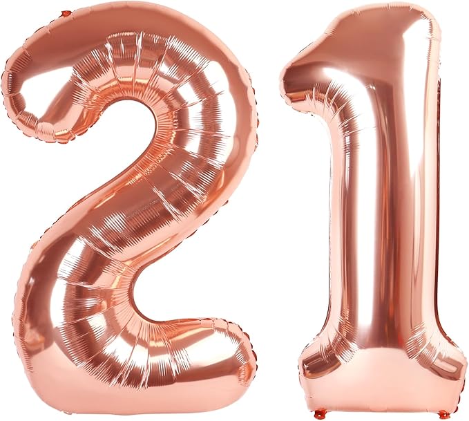40 Inch 21 Number Balloon, Rose Gold Birthday Decorations for Men Women, Birthday Balloon for 12 21st Party Decor, Anniversaries, Celebration Party, Graduation