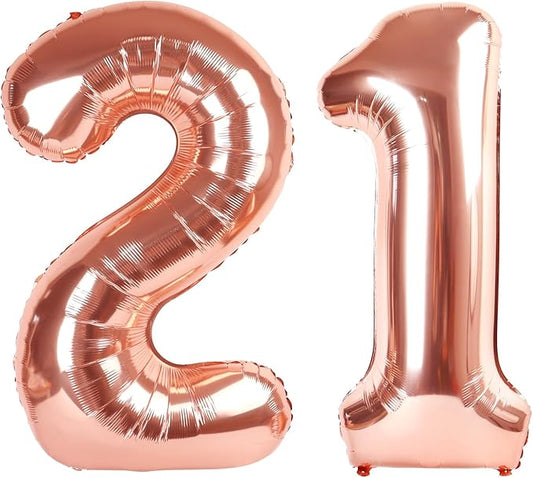 40 Inch 21 Number Balloon, Rose Gold Birthday Decorations for Men Women, Birthday Balloon for 12 21st Party Decor, Anniversaries, Celebration Party, Graduation