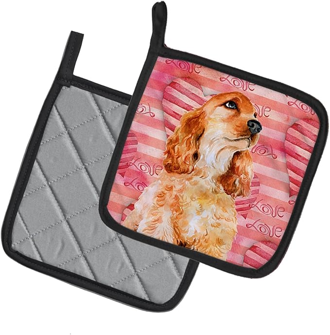 Caroline's Treasures BB9793PTHD Cocker Spaniel Love Pair of Pot Holders, Red Kitchen Heat Resistant Pot Holders Sets Oven Hot Pads for Cooking Baking BBQ, 7 1/2 x 7 1/2