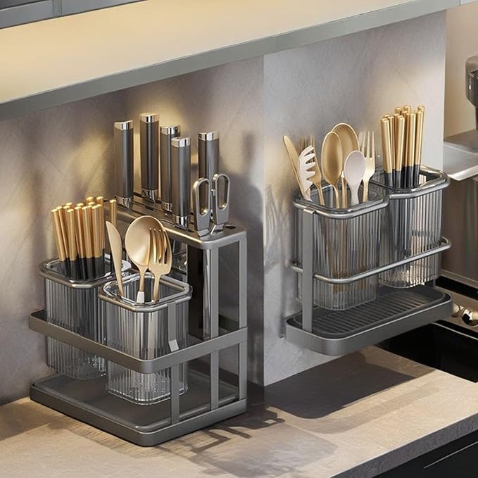 Stainless Steel and PP Kitchen Rack with Integrated Utensils Storage for Long Time Use in Various Kitchen Storage Rack