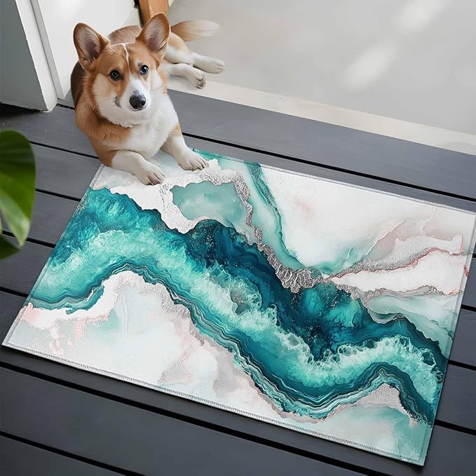 Area Rug 2x3ft, Abstract Blue Marble Texture Washable Rugs for Living Room Bedroom, Modern Luxury Pattern Soft Non-Slip Area Rugs Rectangle Floor Carpet for Dining Room
