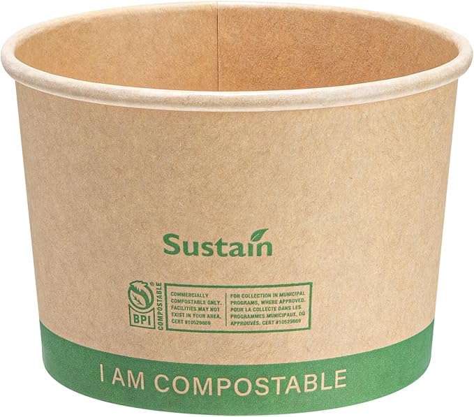 Restaurantware Paper Soup Containers 200 Pack Of 8 oz Disposable Kraft To Go Hot Soup Serving Bowls BPI-Certified Compostable Leakproof Stackable Food Containers For Noodles, Pasta And Desserts
