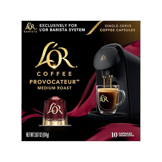 L'OR Coffee Pods, 10 Count Provocateur Medium Roast Blend, Single-Serve Aluminum Coffee Capsules Compatible with the L'OR BARISTA System, 10 count (Pack of 1)