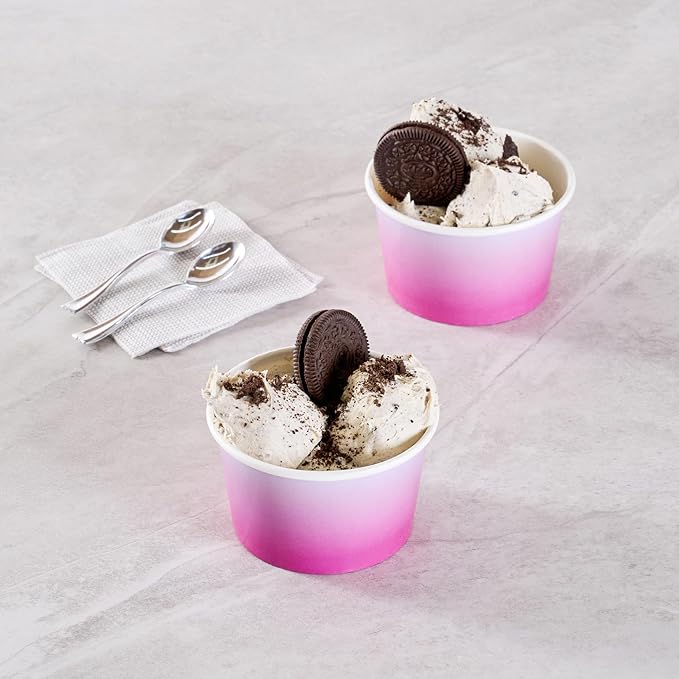 Coppetta 8 Ounce Dessert Cups, 50 Greaseproof Ice Cream Cups - Lids Sold Separately, For Hot And Cold Foods, Purple And Blue Ombre Paper Yogurt Bowls, Disposable, Sturdy - Restaurantware