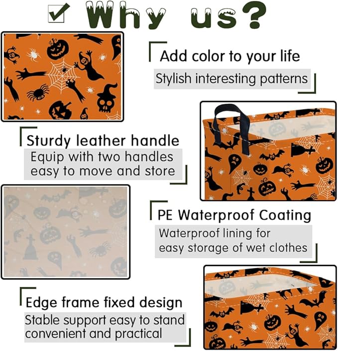 Rectangular Halloween Basket,Trick or Treat Basket for Boys and Girls,Waterproof collapsible storage box,Halloween Decor,Gift box(Witch Halloween)