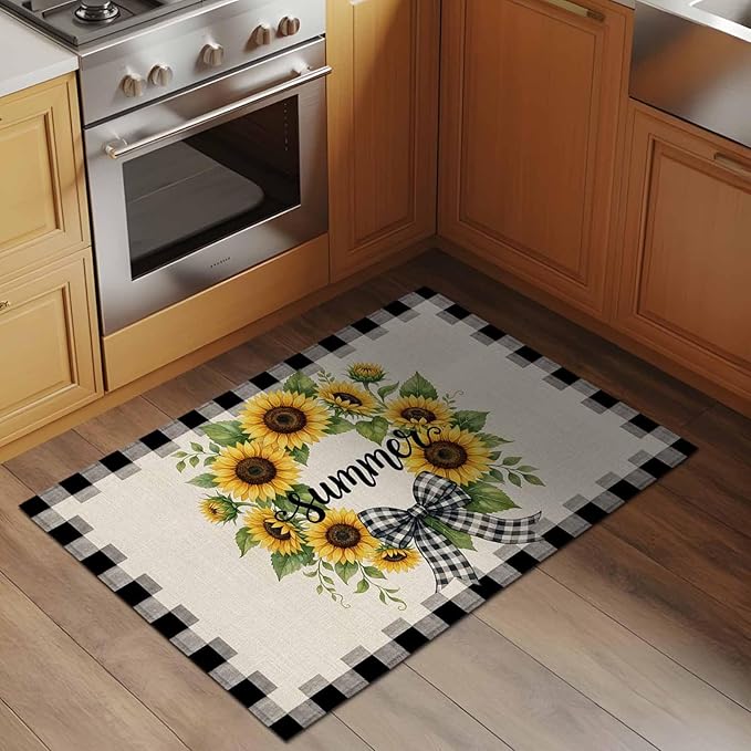 Area Rug 2x3ft, Summer Words Farm Sunflowers Washable Rugs for Living Room Bedroom, Butterflies Country Floral Soft Non-Slip Area Rugs Rectangle Floor Carpet for Dining Room