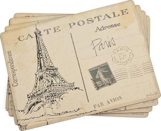 Pimpernel Postcard Sketches Collection Placemats, Set of 4 – (15.7" x 11.7") Cork-Backed Placemats with Classic City Artwork Inspired by Paris, London, Rome & New York, Heat & Stain Resistant Surface
