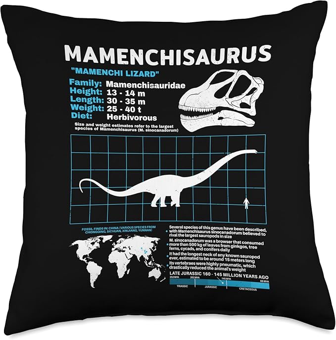 Mamenchisaurus Fact Sheet Skull Fossil Throw Pillow