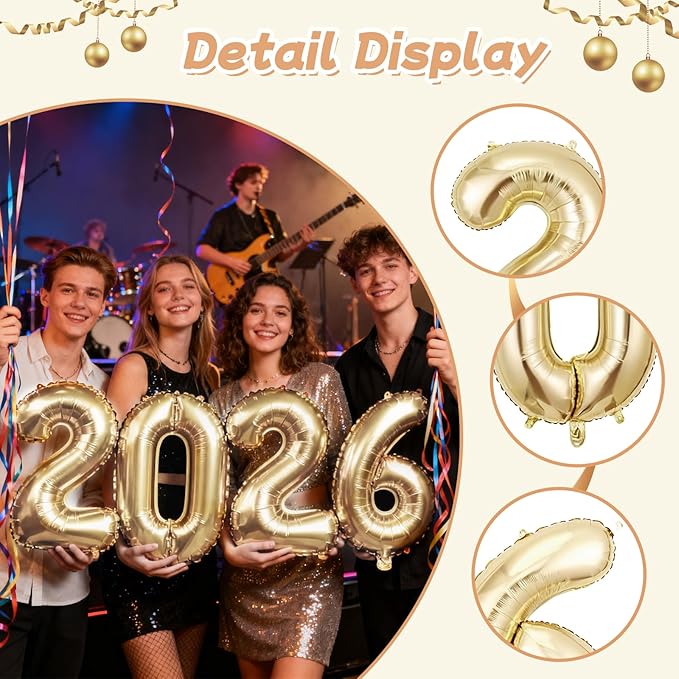 Champagne Gold 2026 Balloons, Jumbo 40 Inch Foil 2026 Number Balloons, Grad Balloons for Class of 2026 Graduation Party, Champagne Gold Matellic Foil New Year Birthday Home Office Party Supplies