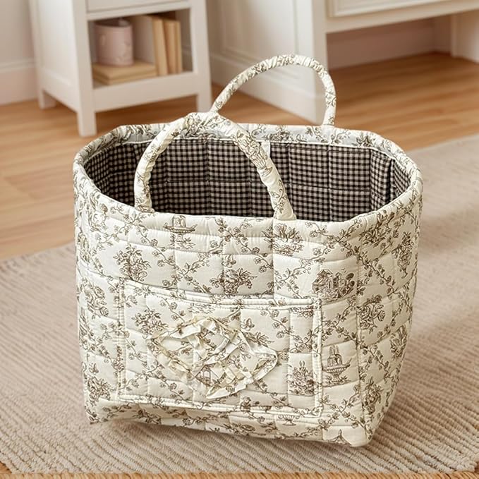 HiTotes Floral Storage Car Basket Diaper Caddy Organizer Quilted Laundry Basket Foldable Nursery Hamper Bag