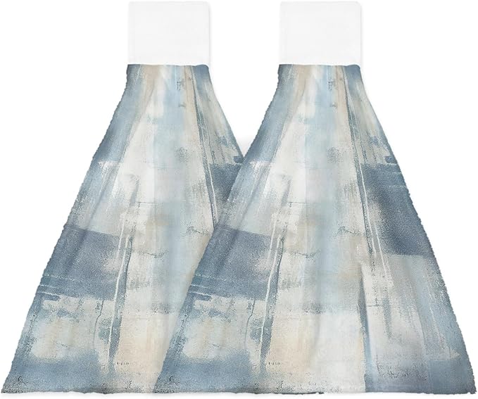Alandar Home Kitchen Tie Towel Set of 2, Blue Gradient Oil Painting Abstract Style Absorbent Soft Hand Towels for Bathroom Hanging Towels, Minimalist Art Fast Drying Cleaning Cloth with Loop