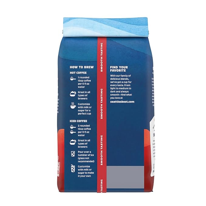 Seattle’s Best Coffee, Medium Roast Ground Coffee, House Blend, 100% Arabica, 6 Bags (12 oz Each)