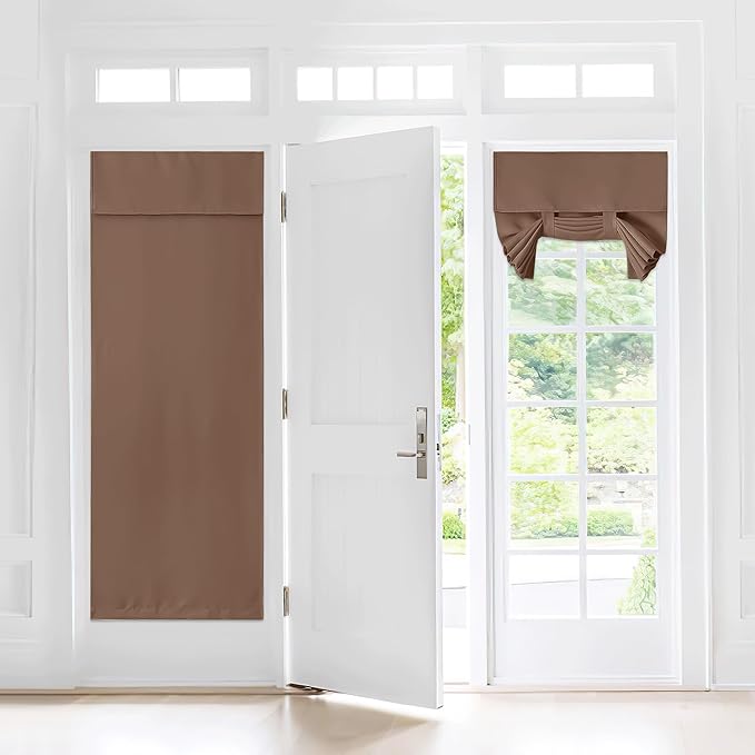 NICETOWN Kitchen Door Curtain -Trica Self Adhesive French Door Blackout Window Curtains for Cafe House Thermal Insulated Tie Up Shade for Living Room, 30" W x 72" L, Cappuccino, 1 PC