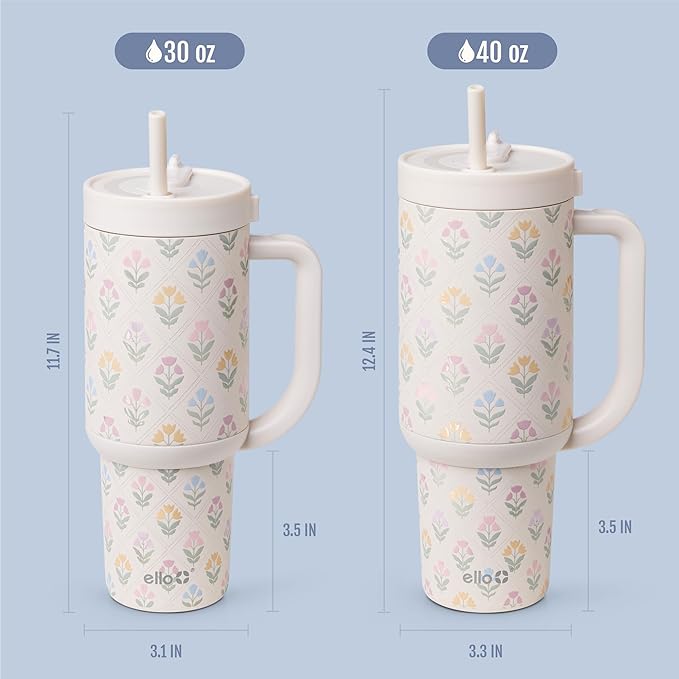 Ello Oasis 40oz Stainless Steel Water Bottle - Flower Quilt
