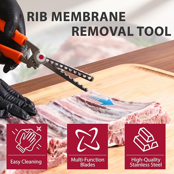 Rib Membrane Removal Tool - High Duty Premium Stainless Steel BBQ Prep Kit for Effortless Grilling, Membrane Remover for Ribs