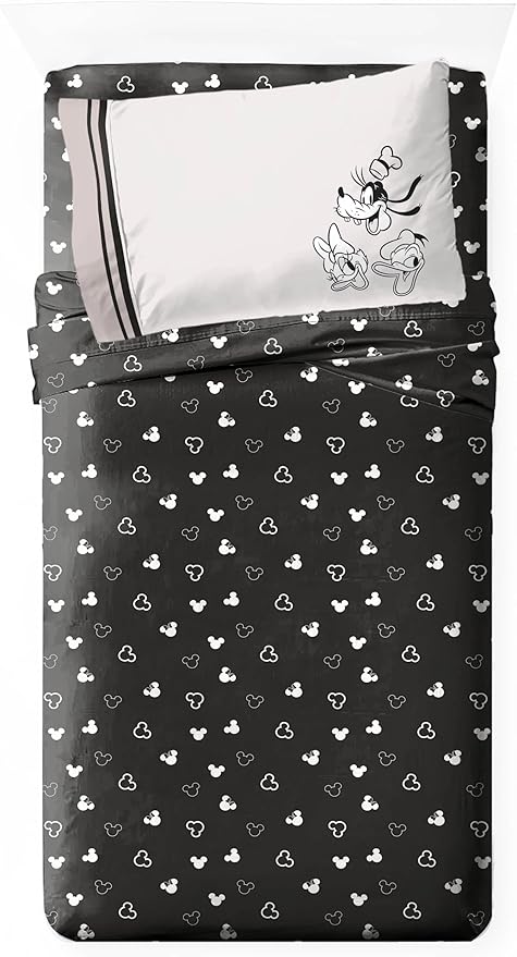 Jay Franco Kids Sheet Set with Fitted, Flat Sheets & Pillow Cover - Ultra-Soft Bedding with Pillowcase for Room Decor, Black - Mickey and Friends, 3 Piece Twin