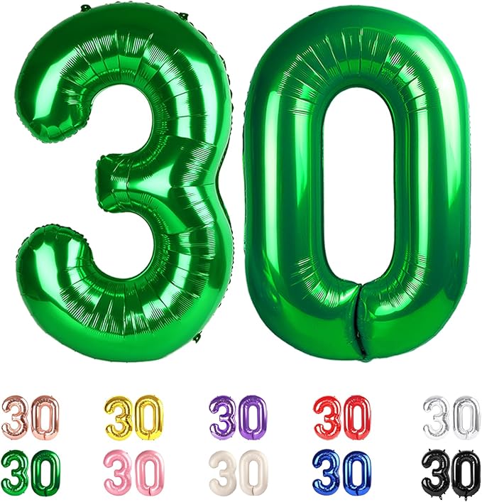 30 Balloon Numbers, Number Balloons 40 In 30th Birthday Decorations for Her Him, Dark Green Birthday Party Decorations for Wedding, Celebration Party, Graduations
