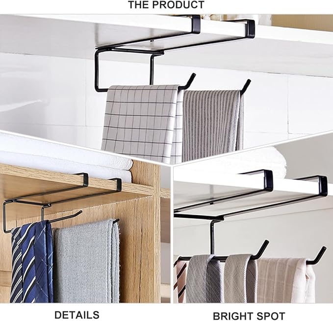 Operitacx Nailless Wall Mounted Paper Towel Holder for Cabinet Door, Black No-Nail Kitchen Tissue Rack Organizer, Jumbo Roll Storage for Home and Commercial Use