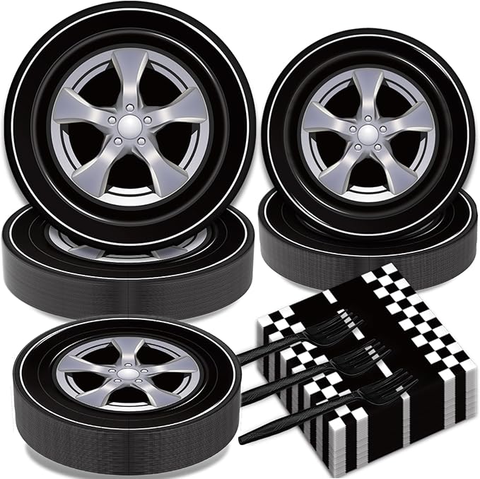Kepeel 200Pcs Race Car Party Plates and Napkins Sets, Racing Car Race Track Party Supplies Decorations Racing Sports Themed Dinnerware for Kids Boys Birthday Baby Shower Home Decor, Serves 50
