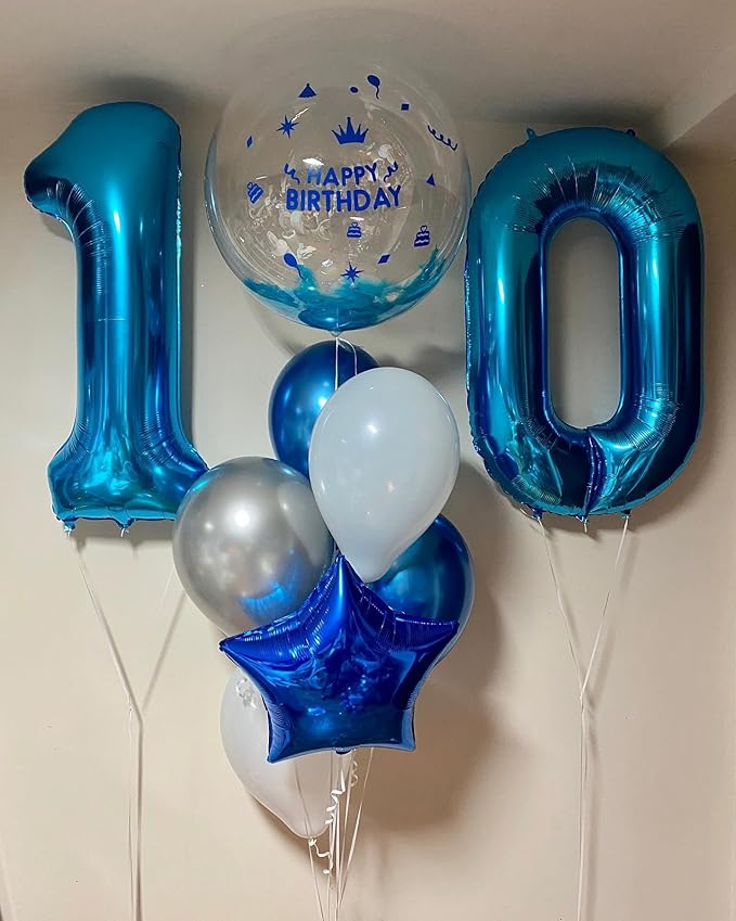 Dark Blue Number 10 Balloon, Number Ballons 40 Inch 10 Ballon for 10th 100 Birthday Wedding Anniversaries Marriage Proposal Engagement Big Events Party Decorations