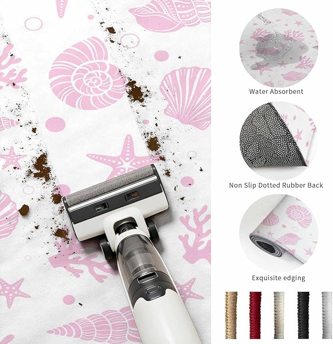 Area Rug 8x10ft, Pink Ocean Shell Conch Coral Starfish Washable Rugs for Living Room Bedroom, Summer Marine Theme Soft Non-Slip Area Rugs Rectangle Floor Carpet for Dining Room