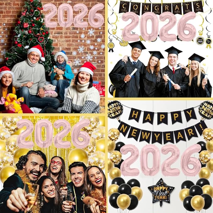 2026 Balloons, 2026 Foil Number Balloons, 40 inch 2026 Balloons New Year, Large Rose Gold 2026 Mylar Balloons for 2026 New Years Eve Party Supplies Festival Birthday Anniversary Graduation Decorations