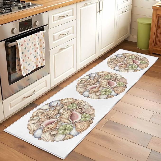 Runner Rug for Bedroom Hallway, Coastal Colorful Shell Conch Kitchen Runner Rugs Area Rug 2x6ft, Modern Abstract Art Washable Soft Floor Carpet for Entryway Stair