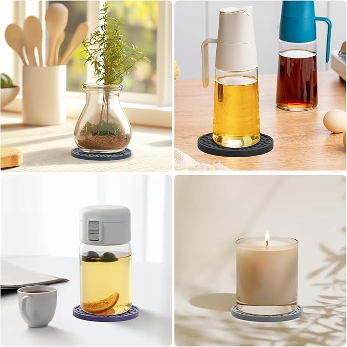 Gray Silicone Coasters with Holder, 4 Inch Non-Slip Heat-Resistant Drink Coasters Set of 6, Waterproof Decorative Round Cup Mats for Home, Kitchen, Office, Bar Coffee Table, Housewarming Gift