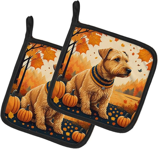 Caroline's Treasures DAC1057PTHD Lakeland Terrier Fall Pair of Pot Holders Kitchen Heat Resistant Pot Holders Sets Oven Hot Pads for Cooking Baking BBQ, 7 1/2 x 7 1/2