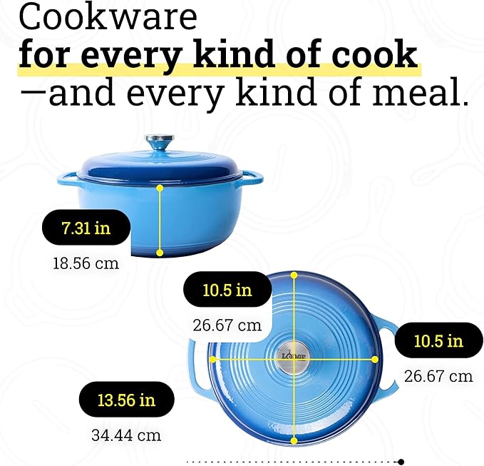 Lodge Essential Enamel Cast Iron Dutch Oven - Perfect for Bread Baking, Braising, Marinating & Slow Cooking - Features Moisture-Sealing Lid & Dual Handles - Kitchen Essentials - 6 Quarts - Caribbean Blue