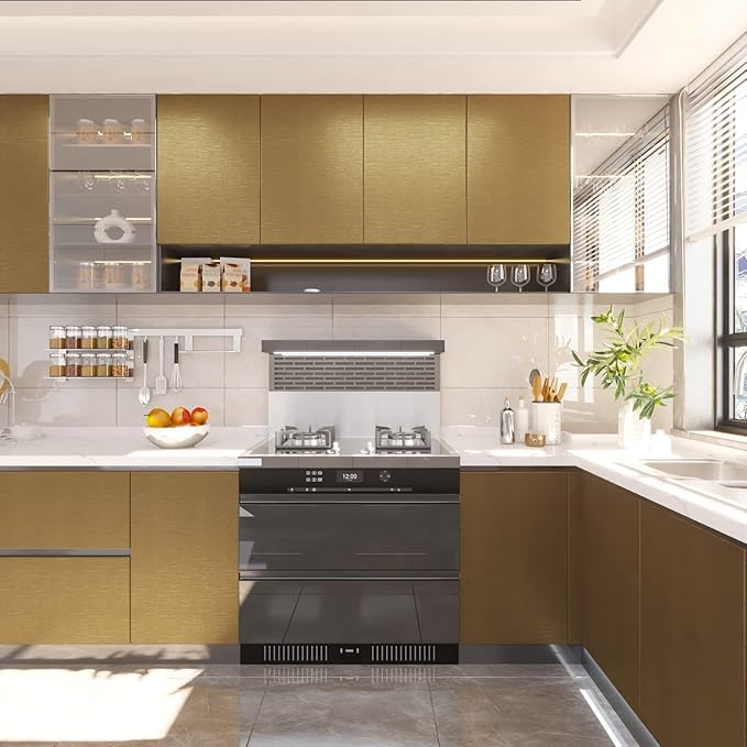 Matte Gold Brass Color Contact Paper 23.7 x 393.7 Inches Peel and Stick Wallpaper for Kitchen Cabinet Countertop Fridge Cover Home Decoration Vinyl Self Adhesive Waterproof Removable