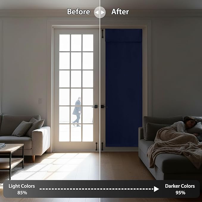 RYB HOME Tricia Blackout French Door Curtain - Room Darkening Window Drape for Patio, Sidelight & Glass Doors, W 26 x L 69, 1 Pc, Navy Blue