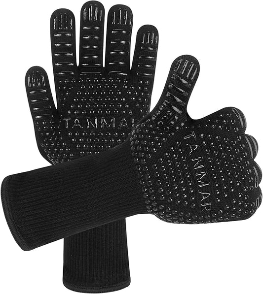 BBQ Grill Gloves, 1472°F Extreme Heat Resistant Grilling Gloves Non-Slip Oven Mitts Potholder, Perfect for Barbecue, Cooking, Baking, 1 Pair (Black)(13" Length)