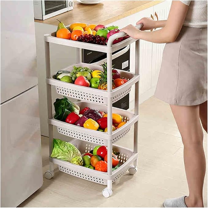 Kitchen Storage Rack Kitchen Rack Floor-to-ceiling Trolley Multi-layer Vegetable Basket and Fruit Storage Basket Locker with Wheeled Mobile Trolley Storage Shelves (Color : 3 layers) (4 Layers )