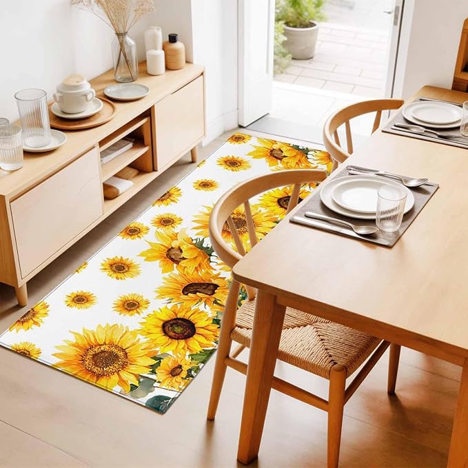 Runner Rug for Bedroom Hallway, Summer Pastoral Sunflower Kitchen Runner Rugs Area Rug 2x6ft, Farmhouse Yellow Flower Washable Soft Floor Carpet for Entryway Stair