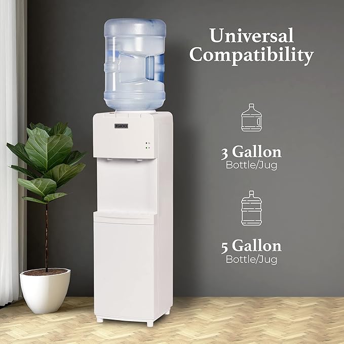 Igloo Top Loading Water Cooler with Removable Drip Tray & Energy-Saving Features- Water Tower with Hot & Cold Temperature Settings- Water Dispenser Fits 3 & 5-Gallon Jugs with Child Safety Lock- White