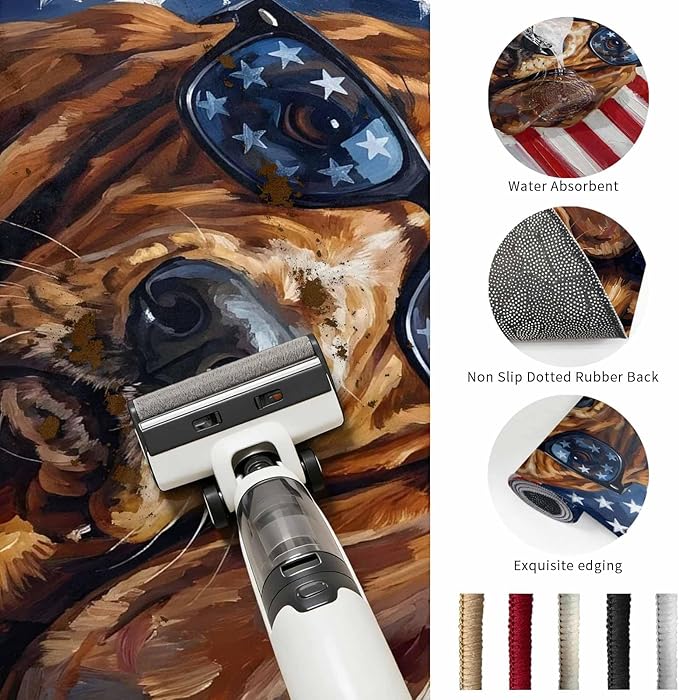 Area Rug 9x12ft, Independence Day USA Flag Washable Rugs for Living Room Bedroom Rectangle Floor Carpet, Basset Hound Patriotic Sunglasses Soft Non-Slip Area Rugs for Dining Room