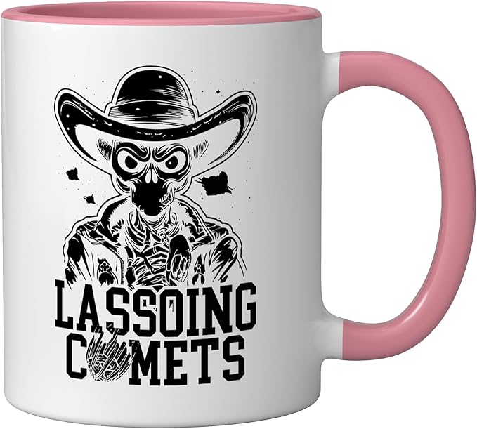 Alien Lover Flying Saucer UFO Extraterrestrial Cowboy Ceramic Mug, Pink/White